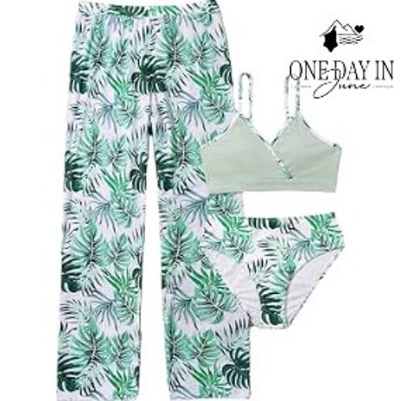 Adisputent Girl's Ribbed 3 Piece Bikini Swimsuit Size 12-13Y - Picture 1 of 3